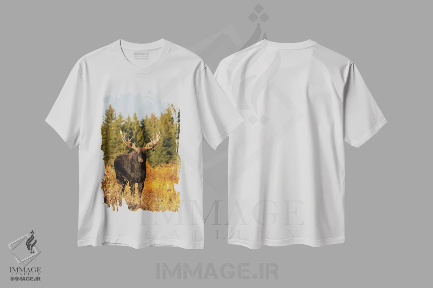 تیشرت سفید طرح دار گوزن نر شیراس، مدیوم اثر کن آرچر | immage.ir