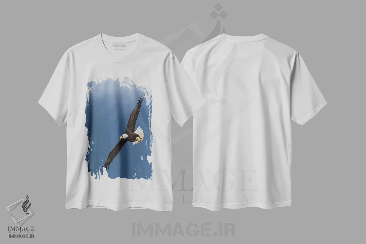 تیشرت سفید طرح دار پرواز عقاب سرسفید ۱، مدیوم اثر کن آرچر | immage.ir