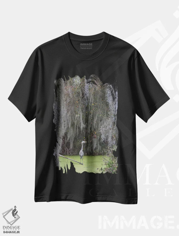 تیشرت مشکی طرح دار Spanish Moss,حواصیل آبی بزرگ، خزه اسپانیایی اثر کن آرچر | فروشگاه ایماژ