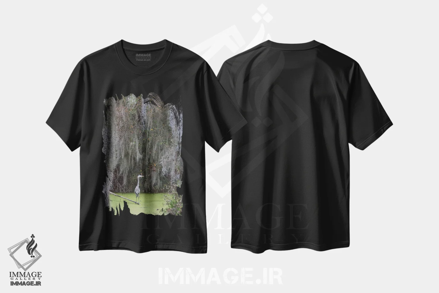 تیشرت مشکی طرح دار Spanish Moss,حواصیل آبی بزرگ، خزه اسپانیایی اثر کن آرچر | فروشگاه ایماژ