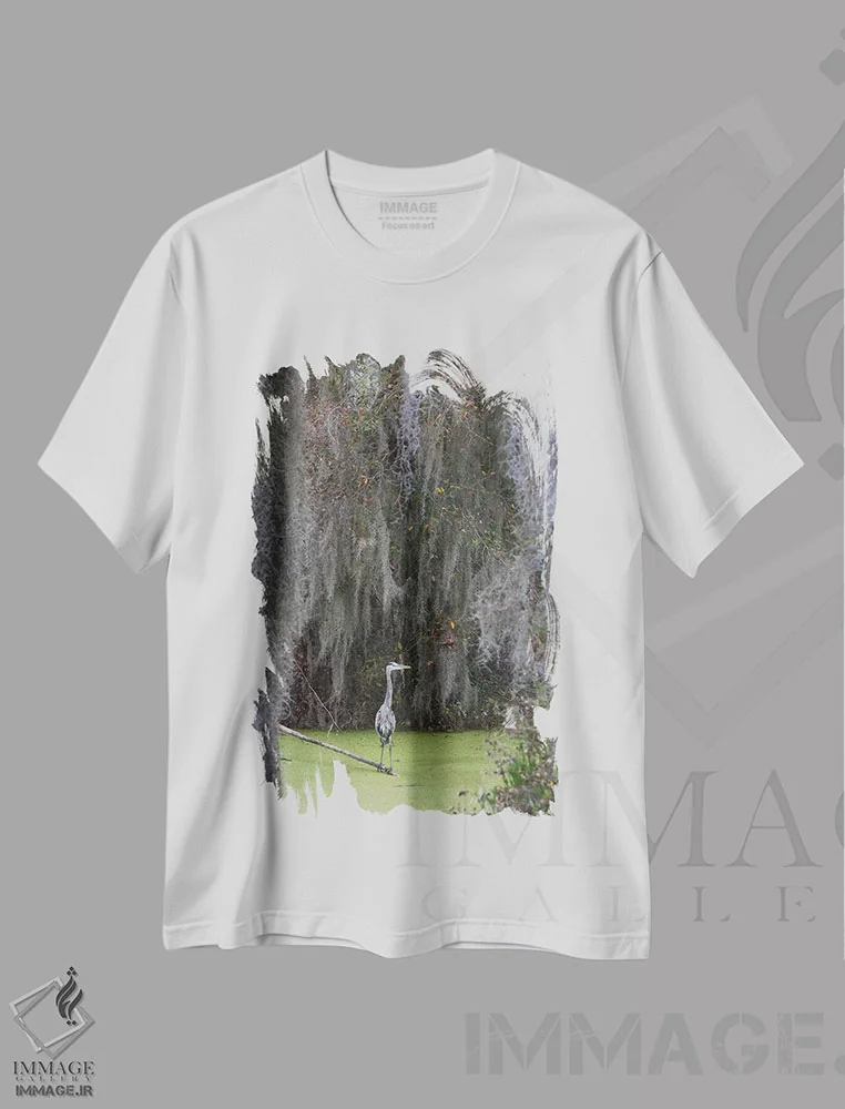 تیشرت سفید طرح دار Spanish Moss,حواصیل آبی بزرگ، خزه اسپانیایی اثر کن آرچر | immage.ir