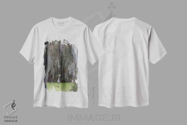 تیشرت سفید طرح دار Spanish Moss,حواصیل آبی بزرگ، خزه اسپانیایی اثر کن آرچر | immage.ir