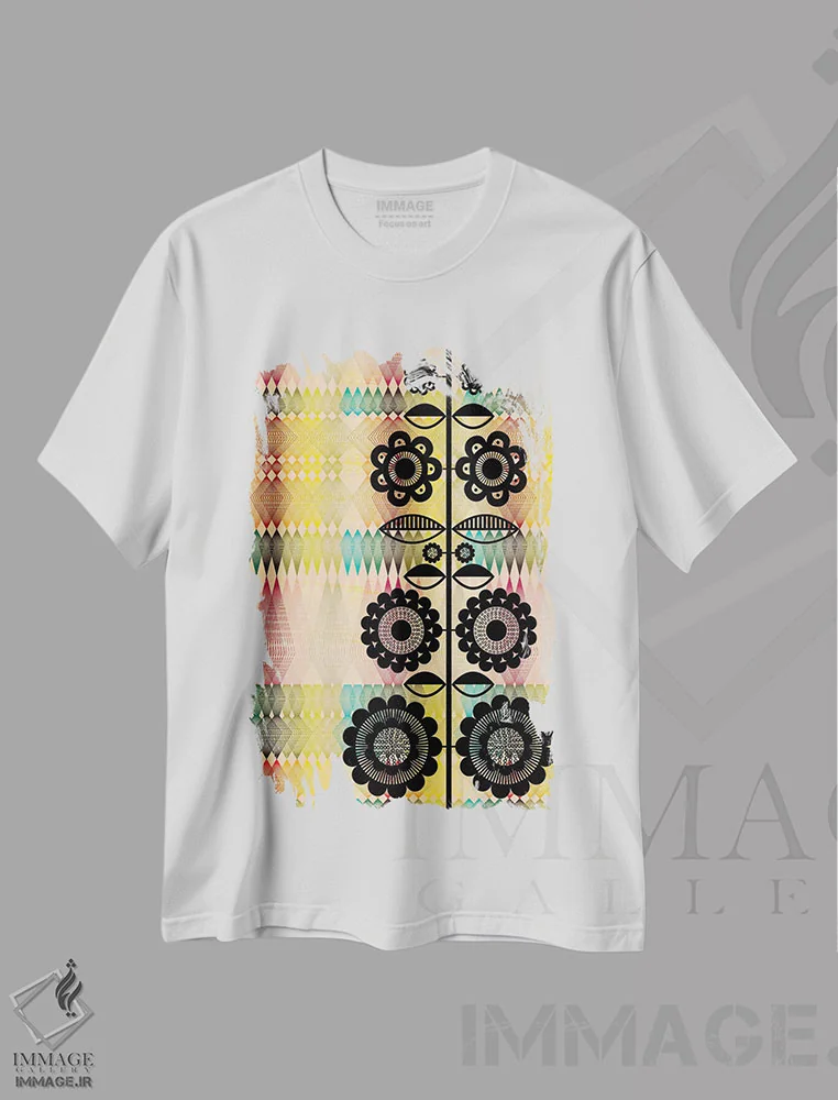 تیشرت سفید طرح دار هندسی ۱، تزئینی اثر چایا شرادر | فروشگاه ایماژ