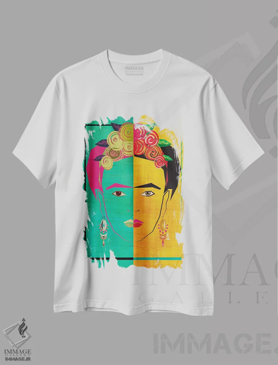 تیشرت سفید طرح دار فریدا ۱، تزئینی اثر چایا شرادر | immage.ir