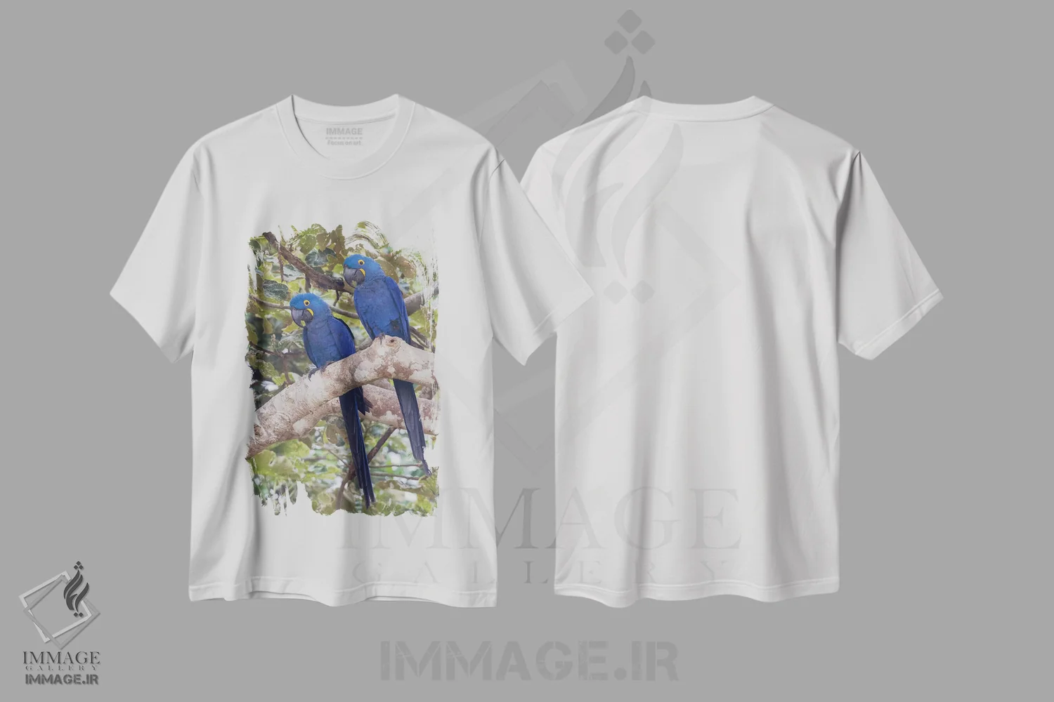 تیشرت سفید طرح دار جفت ماکائوی سنبل، عکاسی ماکرو اثر کن آرچر | immage.ir