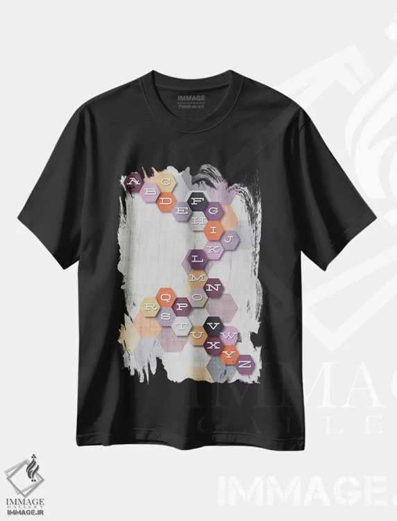 تیشرت مشکی طرح دار ای بی سی، هنر دیجیتال اثر چایا شرادر | immage.ir