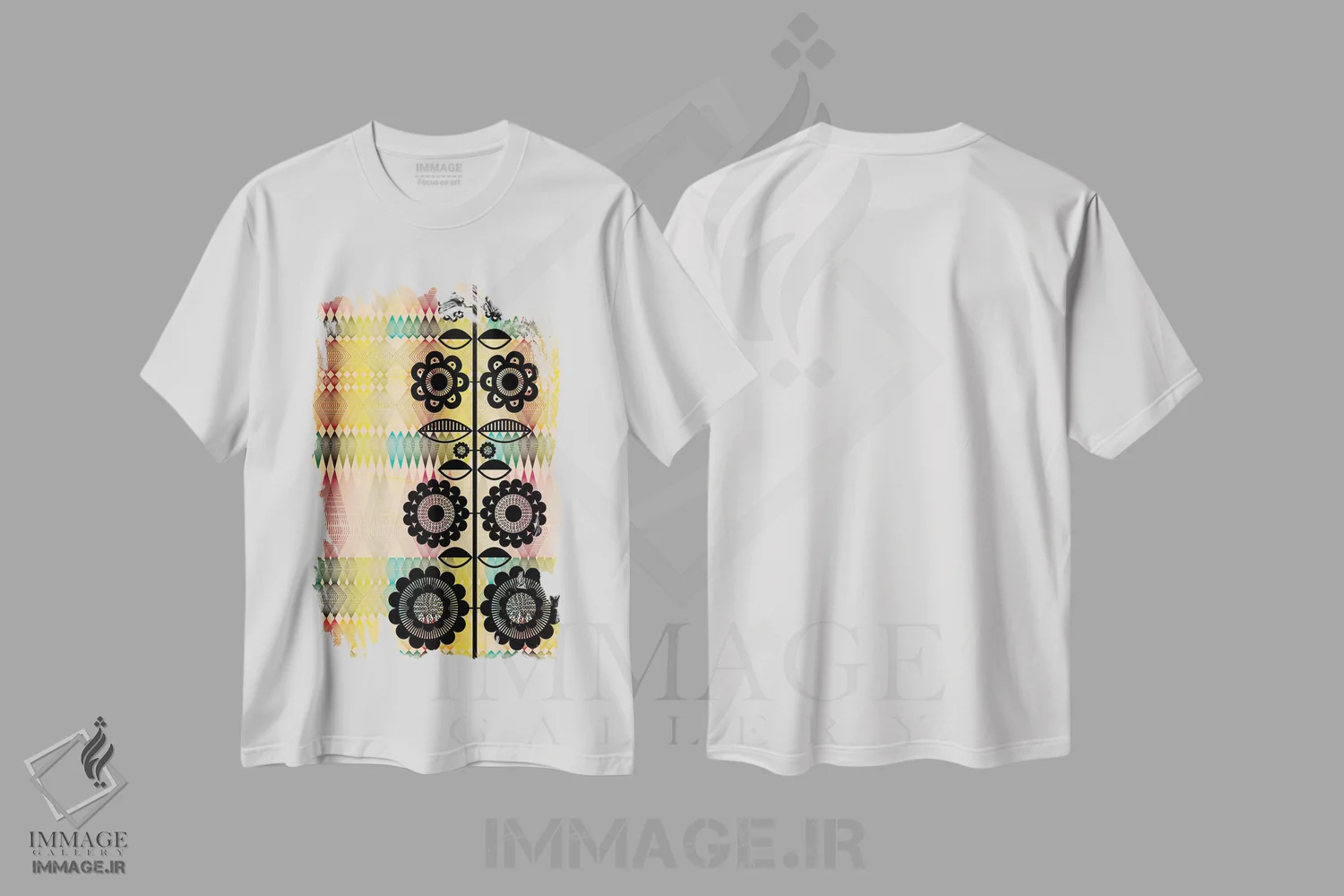 تیشرت سفید طرح دار هندسی ۱، تزئینی اثر چایا شرادر | فروشگاه ایماژ