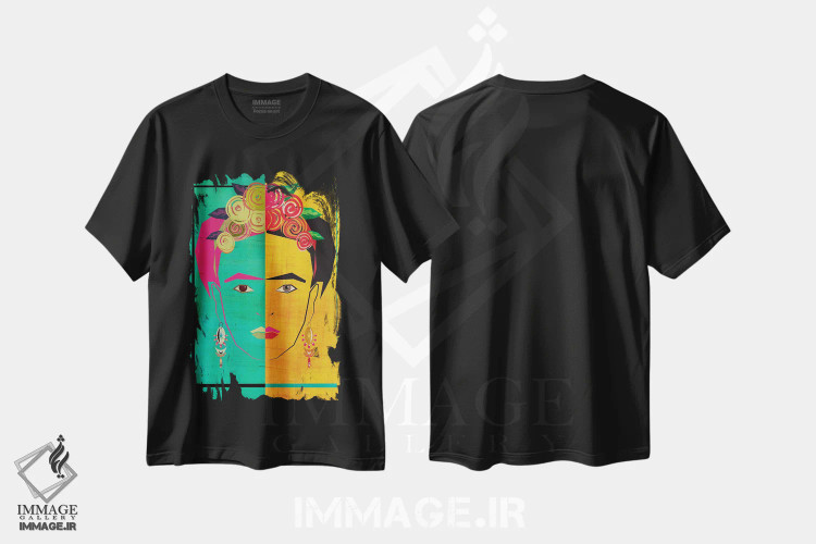 تیشرت مشکی طرح دار فریدا ۱، تزئینی اثر چایا شرادر | فروشگاه ایماژ