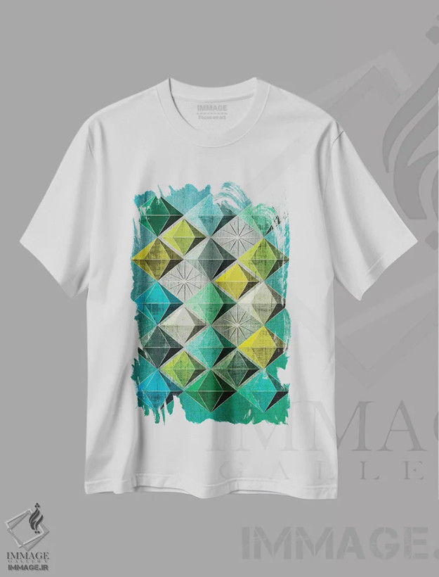 تیشرت سفید طرح دار هدرون ۲، آبستره اثر چایا شرادر | فروشگاه ایماژ