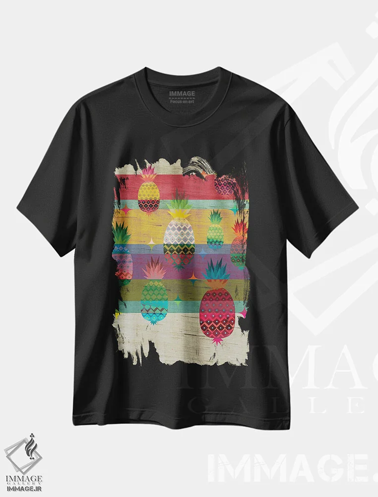 تیشرت مشکی طرح دار آناناس، هنر دیجیتال اثر چایا شرادر | فروشگاه ایماژ