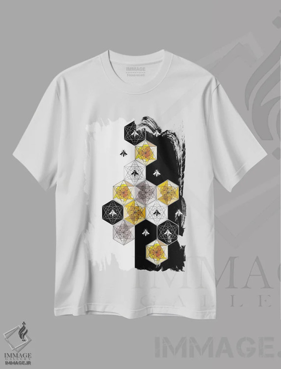 تیشرت سفید طرح دار زنبورها ۱، هنر دیجیتال اثر چایا شرادر | فروشگاه ایماژ