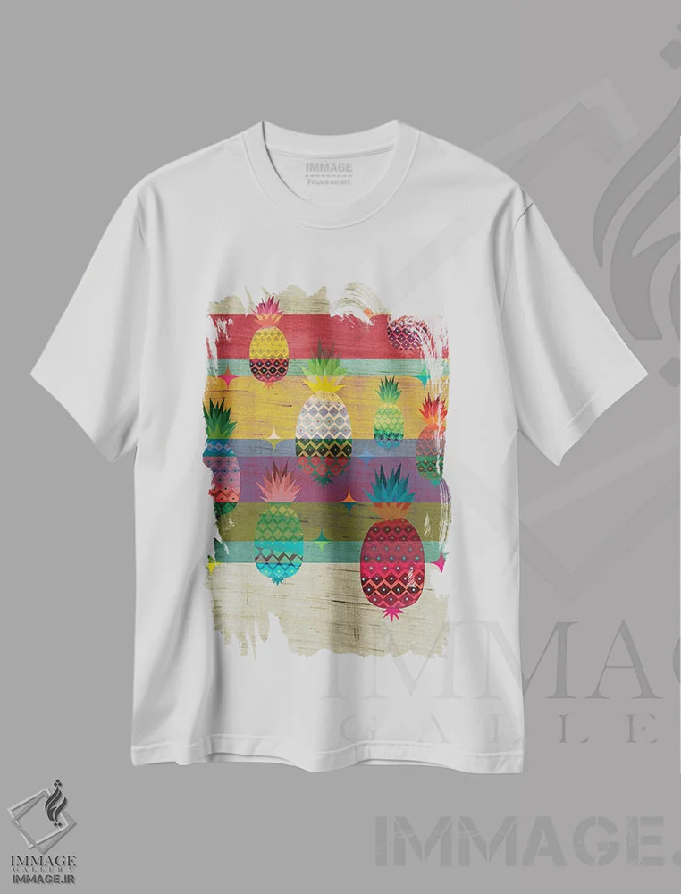 تیشرت سفید طرح دار آناناس، هنر دیجیتال اثر چایا شرادر | immage.ir