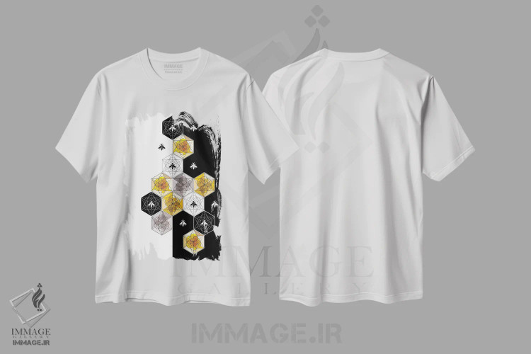 تیشرت سفید طرح دار زنبورها ۱، هنر دیجیتال اثر چایا شرادر | فروشگاه ایماژ