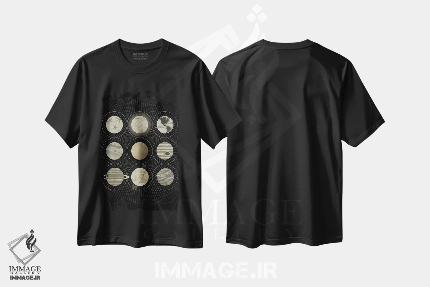 تیشرت مشکی طرح دار سیارات، هنر دیجیتال اثر چایا شرادر | immage.ir