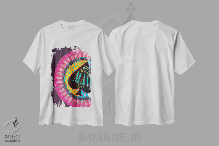 تیشرت سفید طرح دار اینجا همه دیوانه ایم، هنر دیجیتال اثر چایا شرادر | فروشگاه ایماژ