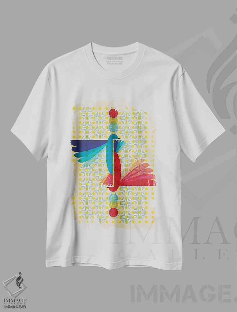 تیشرت سفید طرح دار پرندگان ۲، تزئینی اثر چایا شرادر | فروشگاه ایماژ