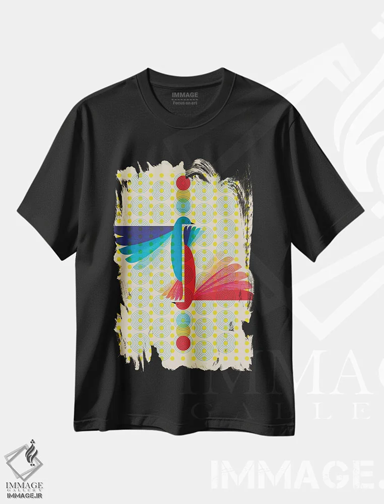 تیشرت مشکی طرح دار پرندگان ۲، تزئینی اثر چایا شرادر | immage.ir