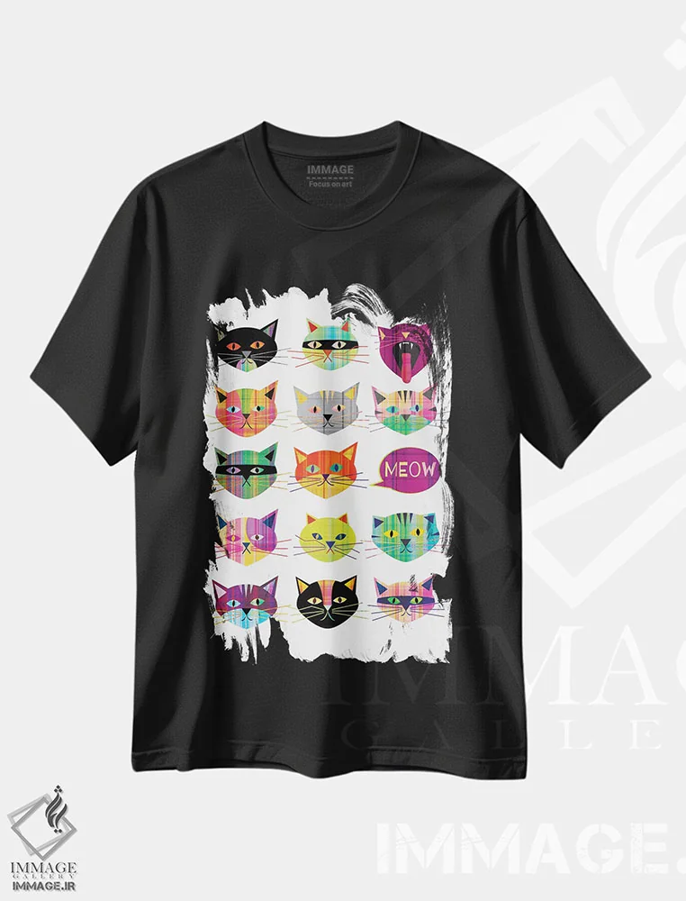 تیشرت مشکی طرح دار گربه ها، تزئینی اثر چایا شرادر | immage.ir