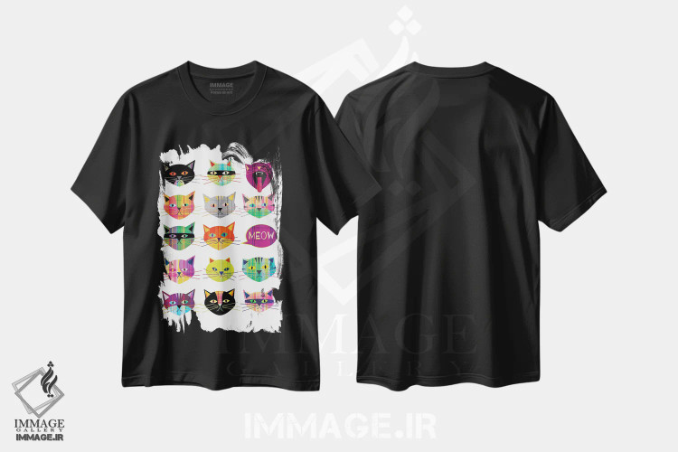 تیشرت مشکی طرح دار گربه ها، تزئینی اثر چایا شرادر | immage.ir