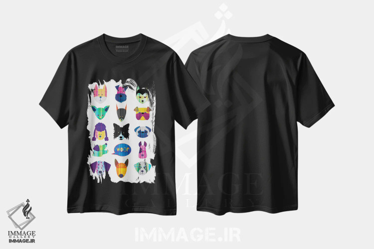 تیشرت مشکی طرح دار سگ ها، تزئینی اثر چایا شرادر | فروشگاه ایماژ