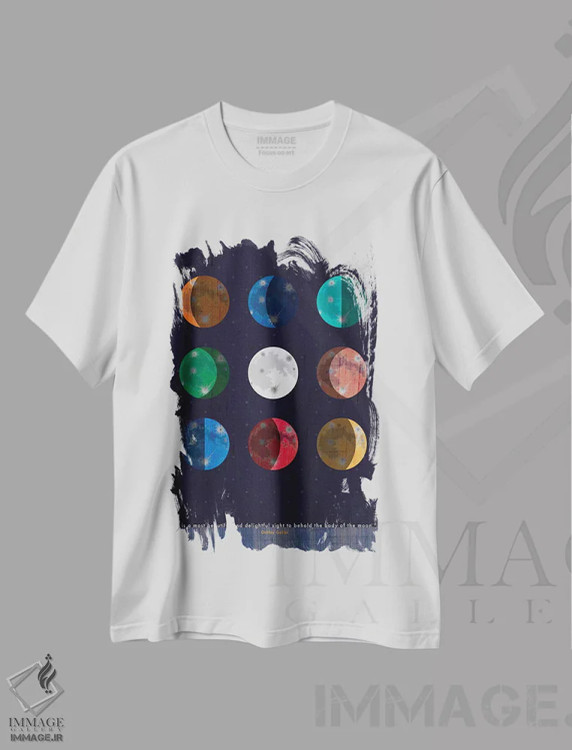 تیشرت سفید طرح دار نقل قول ماه گالیله، تزئینی اثر چایا شرادر | immage.ir