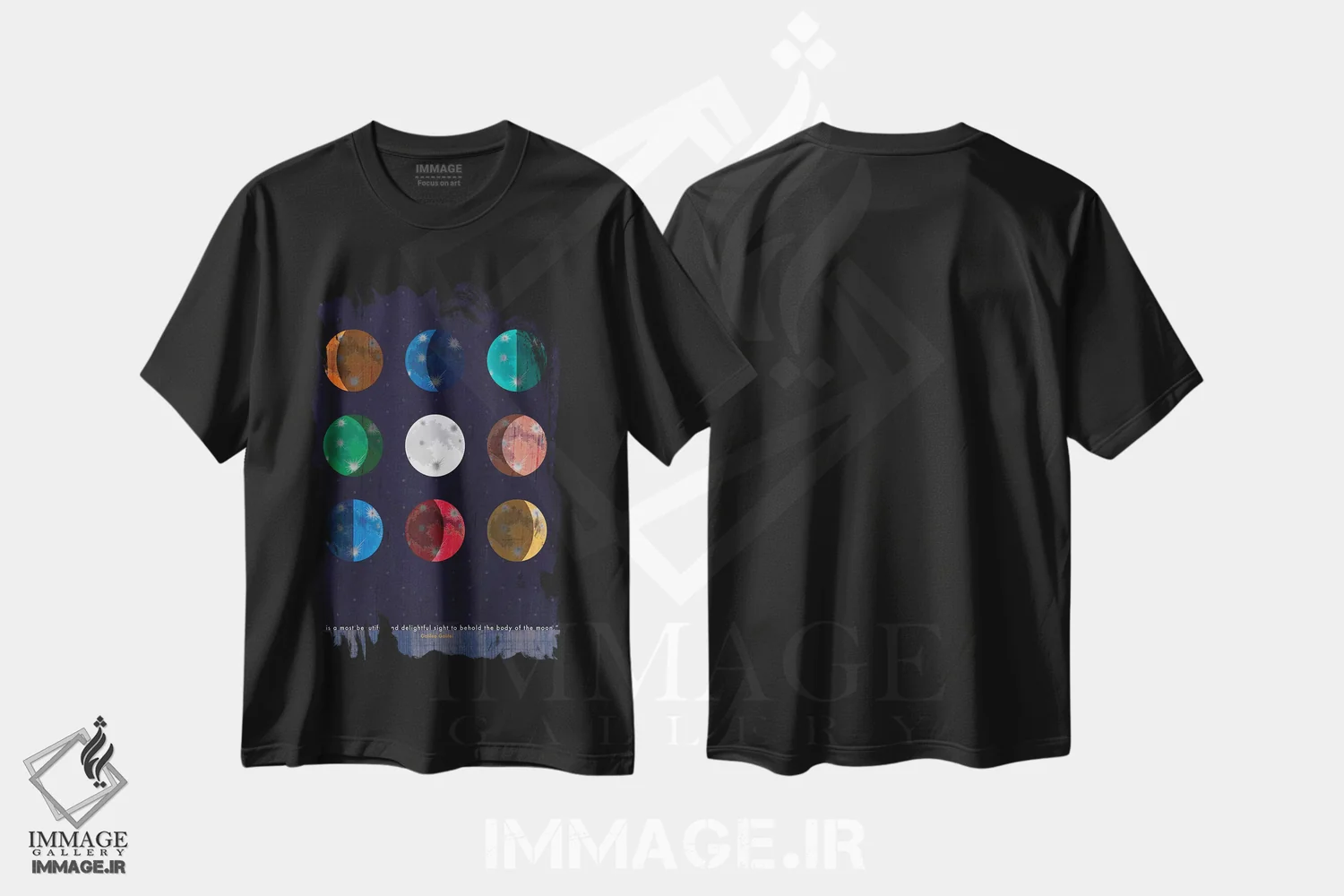 تیشرت مشکی طرح دار نقل قول ماه گالیله، تزئینی اثر چایا شرادر | فروشگاه ایماژ