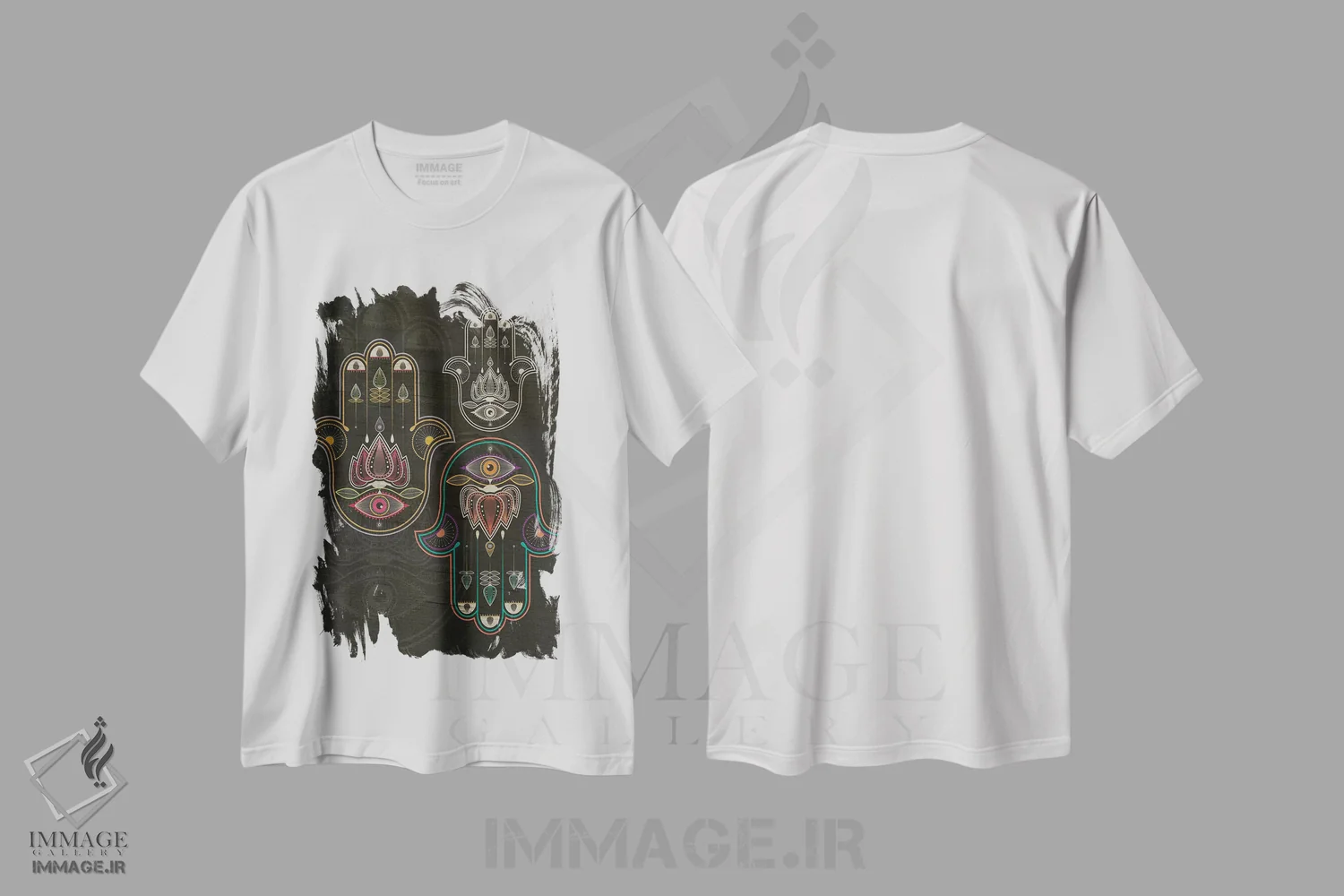 تیشرت سفید طرح دار خمسه، دکور بوهمی اثر چایا شرادر | فروشگاه ایماژ