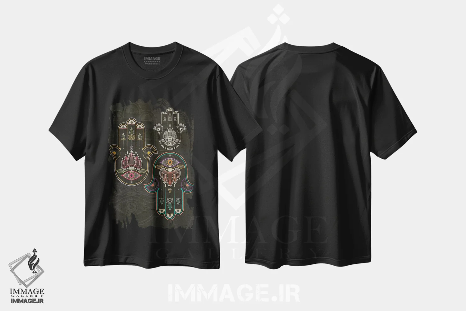 تیشرت مشکی طرح دار خمسه، دکور بوهمی اثر چایا شرادر | immage.ir