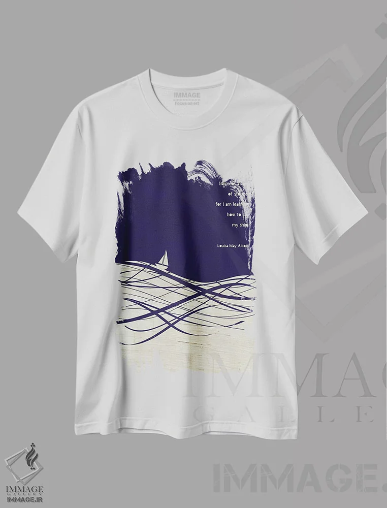 تیشرت سفید طرح دار نقل قول طوفان لوئیزا می الکات، تزئینی اثر چایا شرادر | فروشگاه ایماژ