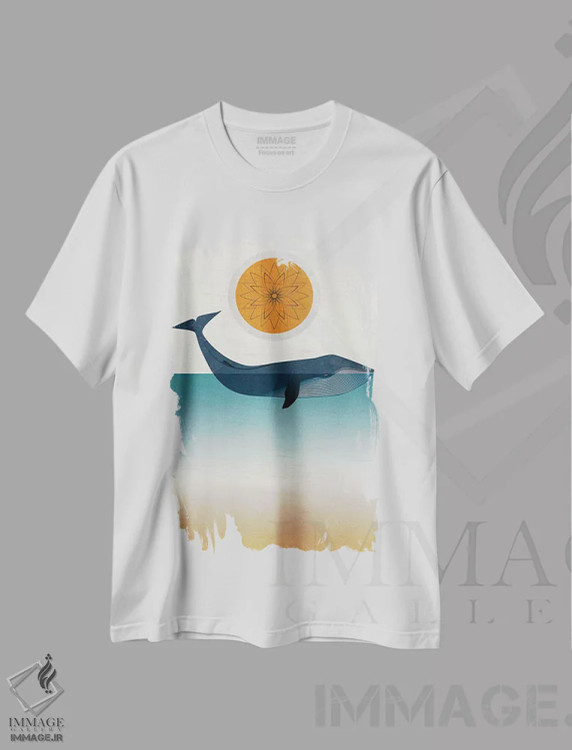 تیشرت سفید طرح دار نهنگ آبی، هنر دیجیتال اثر چایا شرادر | immage.ir