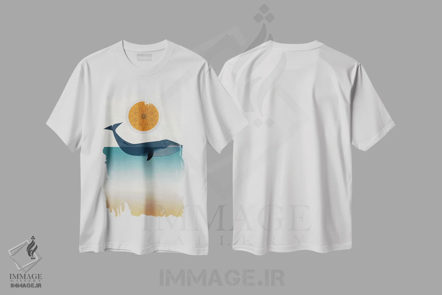 تیشرت سفید طرح دار نهنگ آبی، هنر دیجیتال اثر چایا شرادر | immage.ir