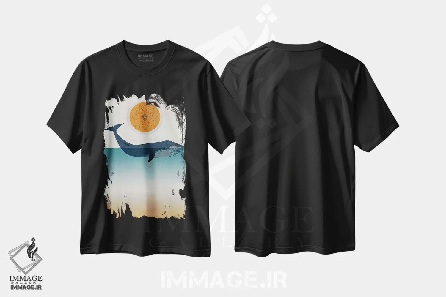 تیشرت مشکی طرح دار نهنگ آبی، هنر دیجیتال اثر چایا شرادر | فروشگاه ایماژ