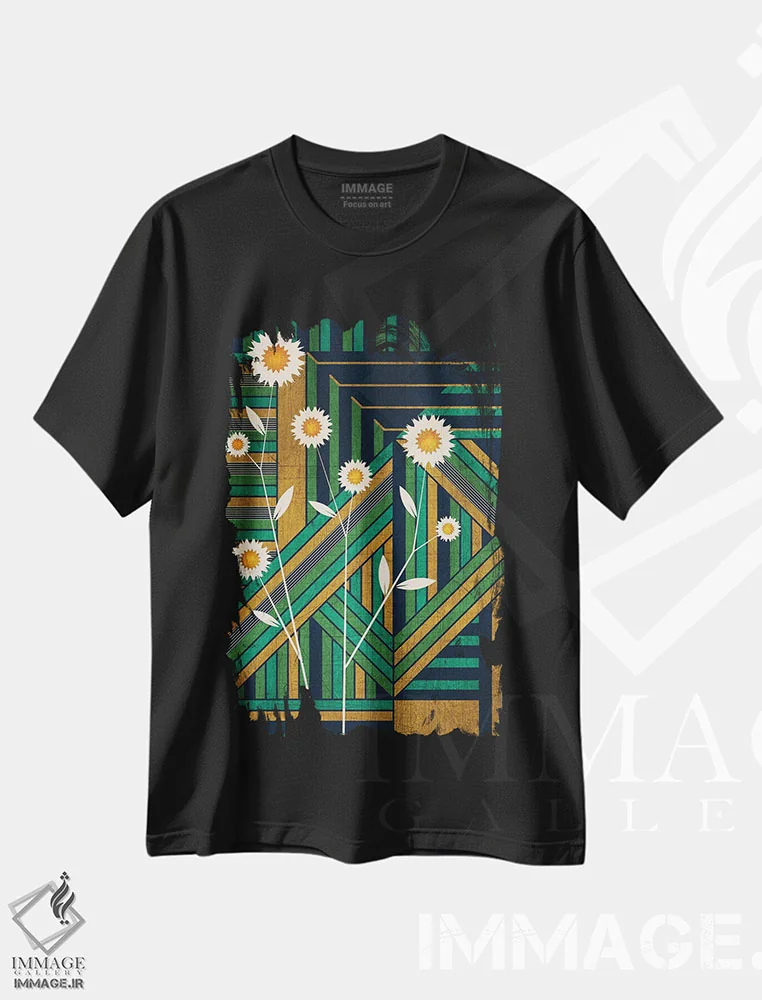 تیشرت مشکی طرح دار گل های وحشی، آرت دکو اثر چایا شرادر | immage.ir
