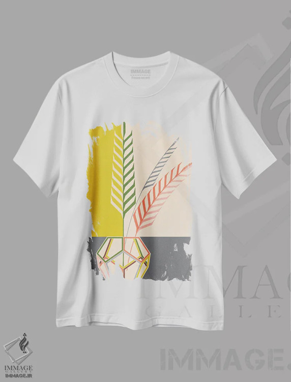 تیشرت سفید طرح دار نخل ها در دوازده وجهی، تزئینی اثر چایا شرادر | فروشگاه ایماژ