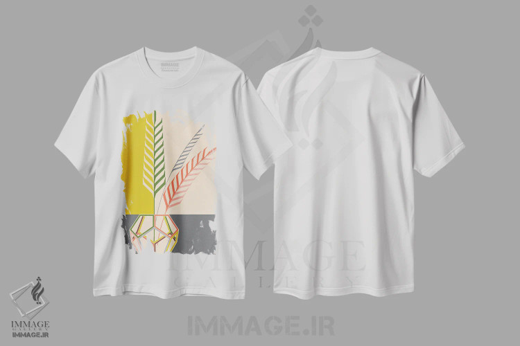 تیشرت سفید طرح دار نخل ها در دوازده وجهی، تزئینی اثر چایا شرادر | فروشگاه ایماژ