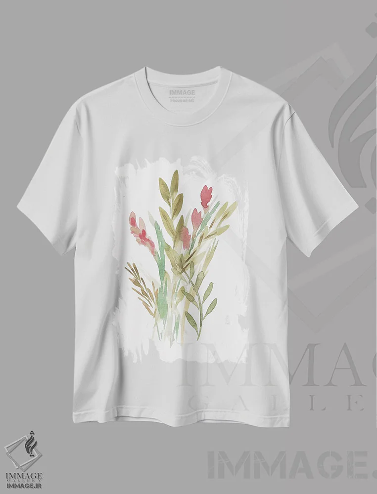 تیشرت سفید طرح دار گل های روستایی ۴، تزئینی اثر مارسی چپمن | فروشگاه ایماژ