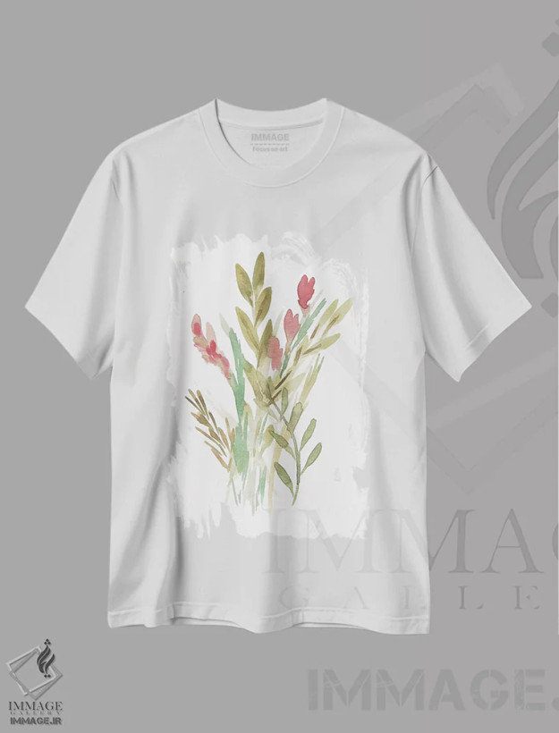 تیشرت سفید طرح دار گل های روستایی ۴، تزئینی اثر مارسی چپمن | فروشگاه ایماژ