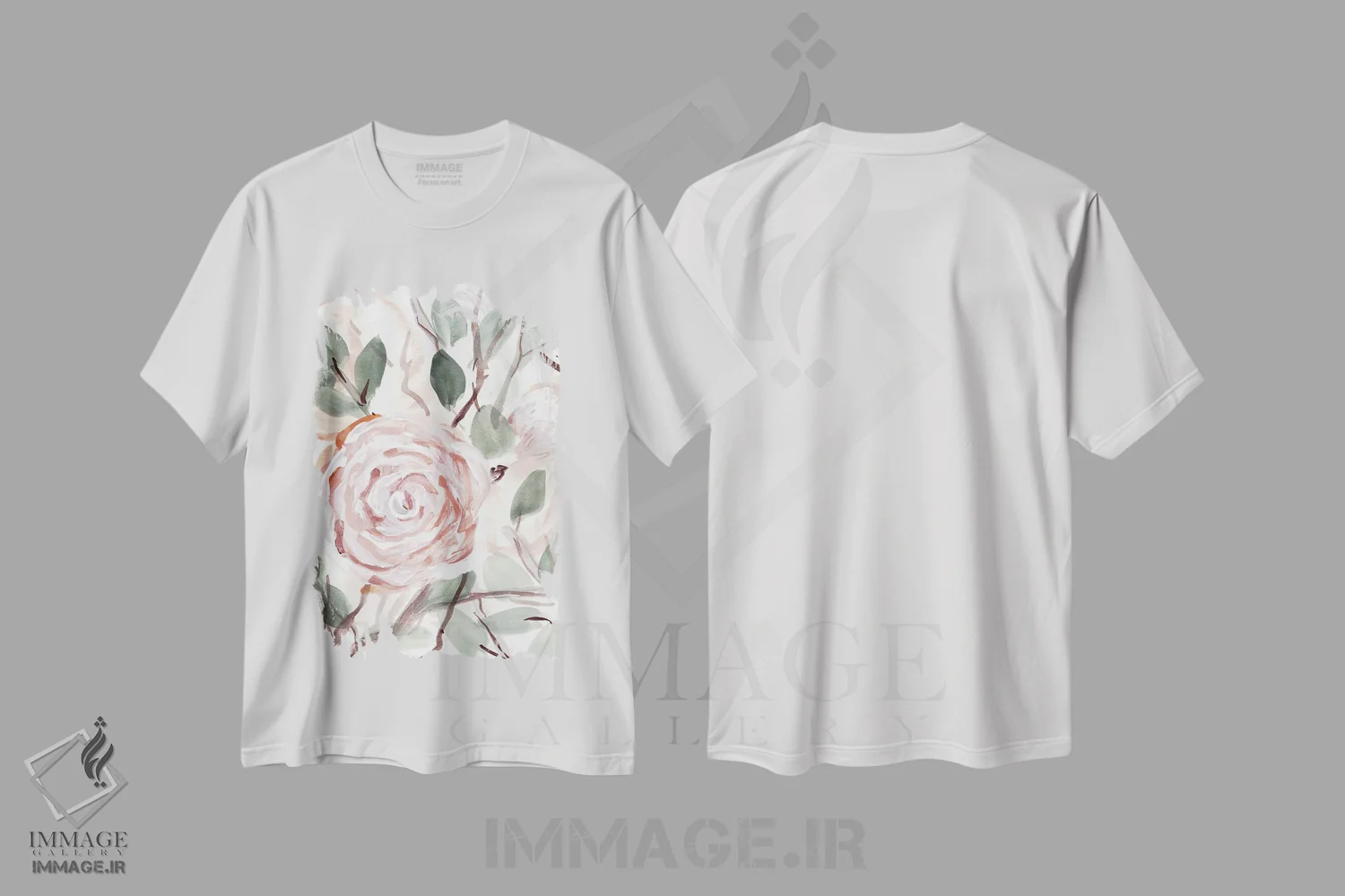 تیشرت سفید طرح دار بوته روستایی صورتی مرجانی ۲، تزئینی اثر مارسی چپمن | فروشگاه ایماژ