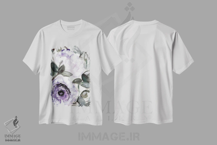 تیشرت سفید طرح دار بوته روستایی بنفش ۱، تزئینی اثر مارسی چپمن | immage.ir