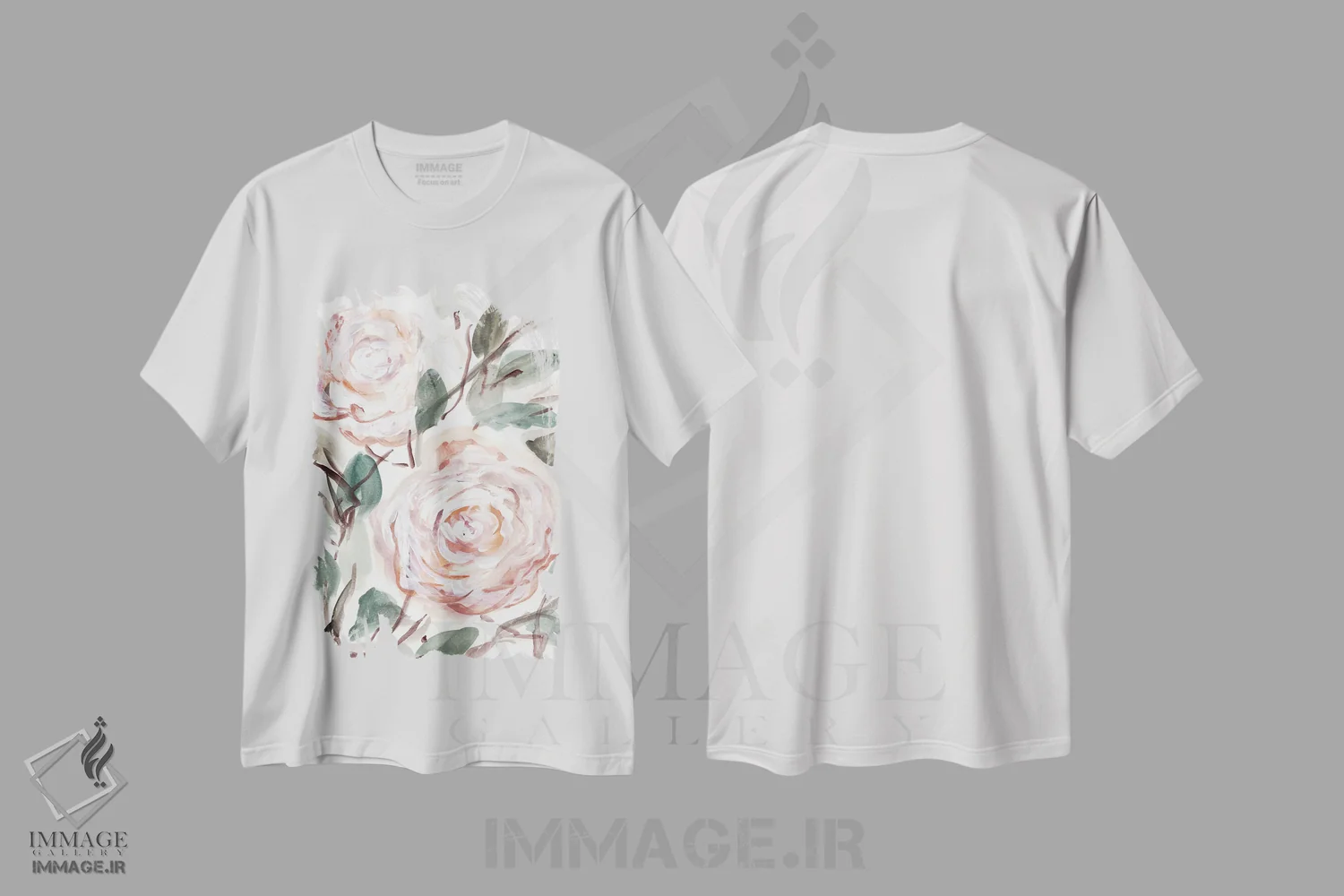 تیشرت سفید طرح دار بوته روستایی صورتی مرجانی ۱، تزئینی اثر مارسی چپمن | immage.ir