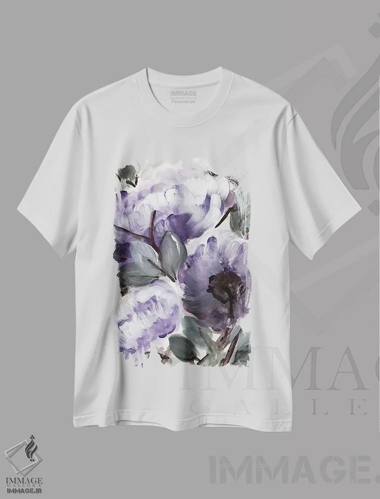 تیشرت سفید طرح دار بوته روستایی بنفش ۲، تزئینی اثر مارسی چپمن | فروشگاه ایماژ