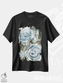 تیشرت مشکی طرح دار گل رز روستایی آبی ۱، تزئینی اثر مارسی چپمن | فروشگاه ایماژ