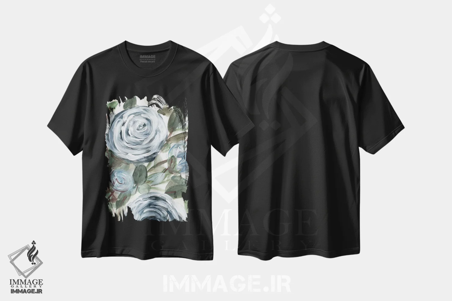 تیشرت مشکی طرح دار گل رز روستایی آبی ۲، تزئینی اثر مارسی چپمن | immage.ir