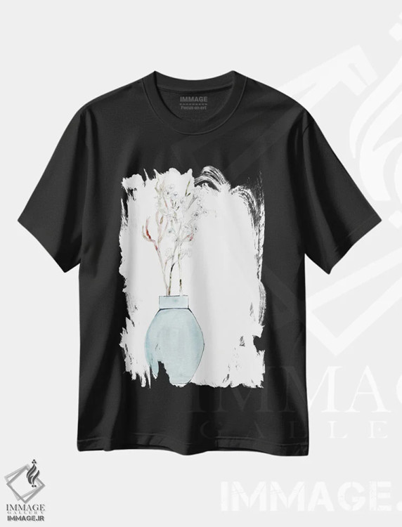 تیشرت مشکی طرح دار ساده و آبی، تزئینی اثر مارسی چپمن | فروشگاه ایماژ