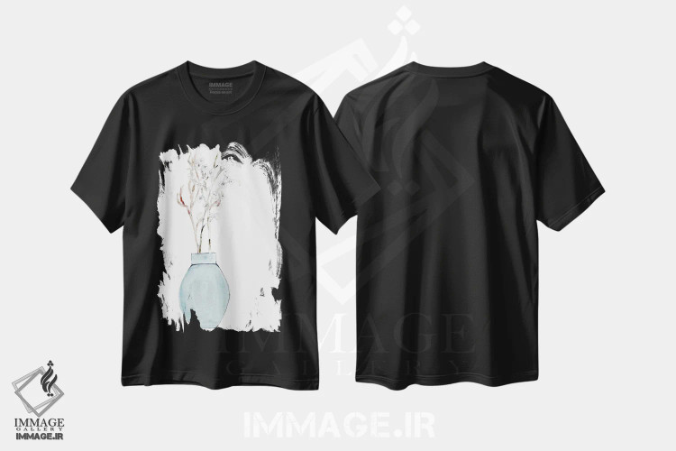 تیشرت مشکی طرح دار ساده و آبی، تزئینی اثر مارسی چپمن | فروشگاه ایماژ