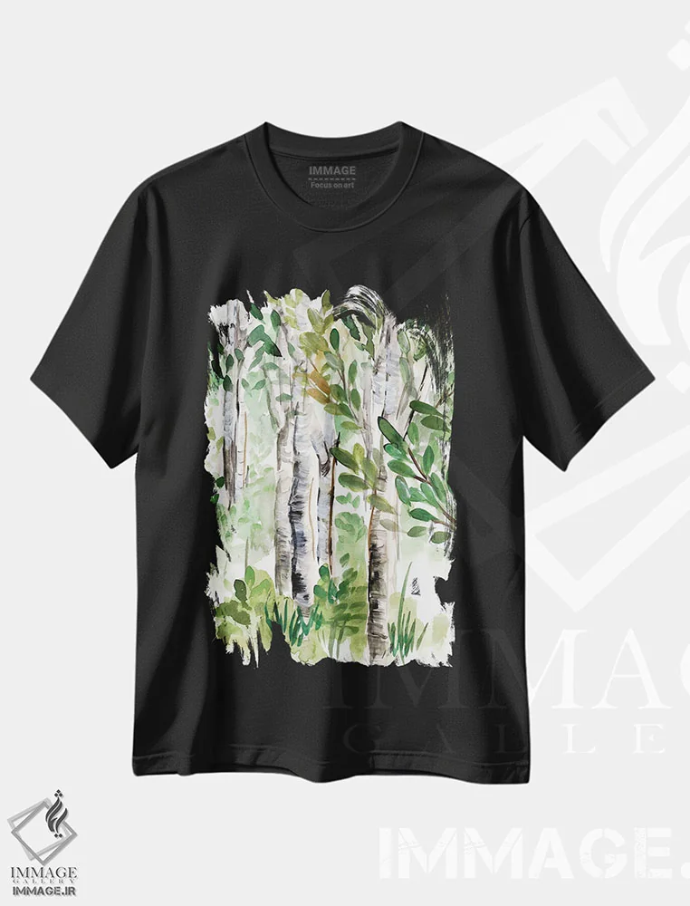 تیشرت مشکی طرح دار جنگل توس ۲، آبستره اثر مارسی چپمن | immage.ir