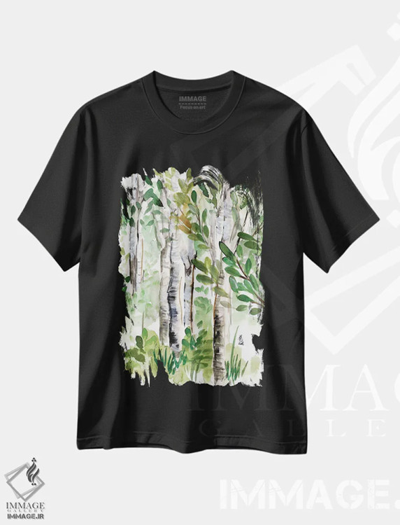 تیشرت مشکی طرح دار جنگل توس ۲، آبستره اثر مارسی چپمن | immage.ir
