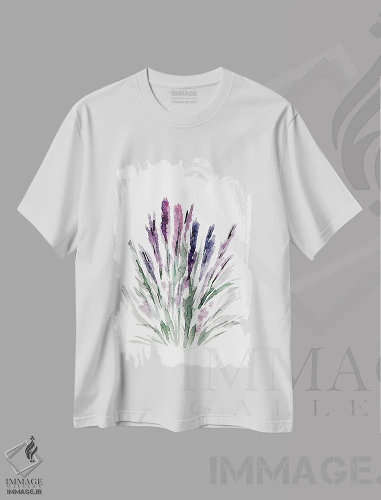 تیشرت سفید طرح دار اسطوخودوس، آبستره اثر مارسی چپمن | فروشگاه ایماژ