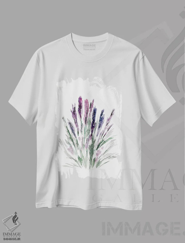 تیشرت سفید طرح دار اسطوخودوس، آبستره اثر مارسی چپمن | فروشگاه ایماژ