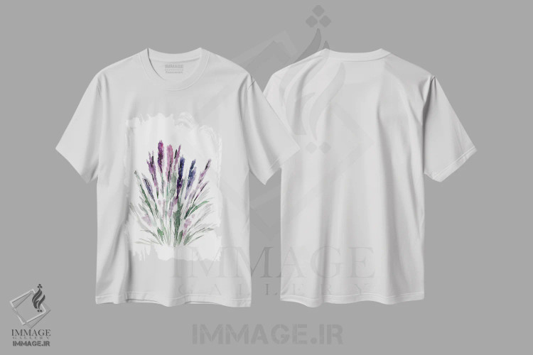 تیشرت سفید طرح دار اسطوخودوس، آبستره اثر مارسی چپمن | فروشگاه ایماژ